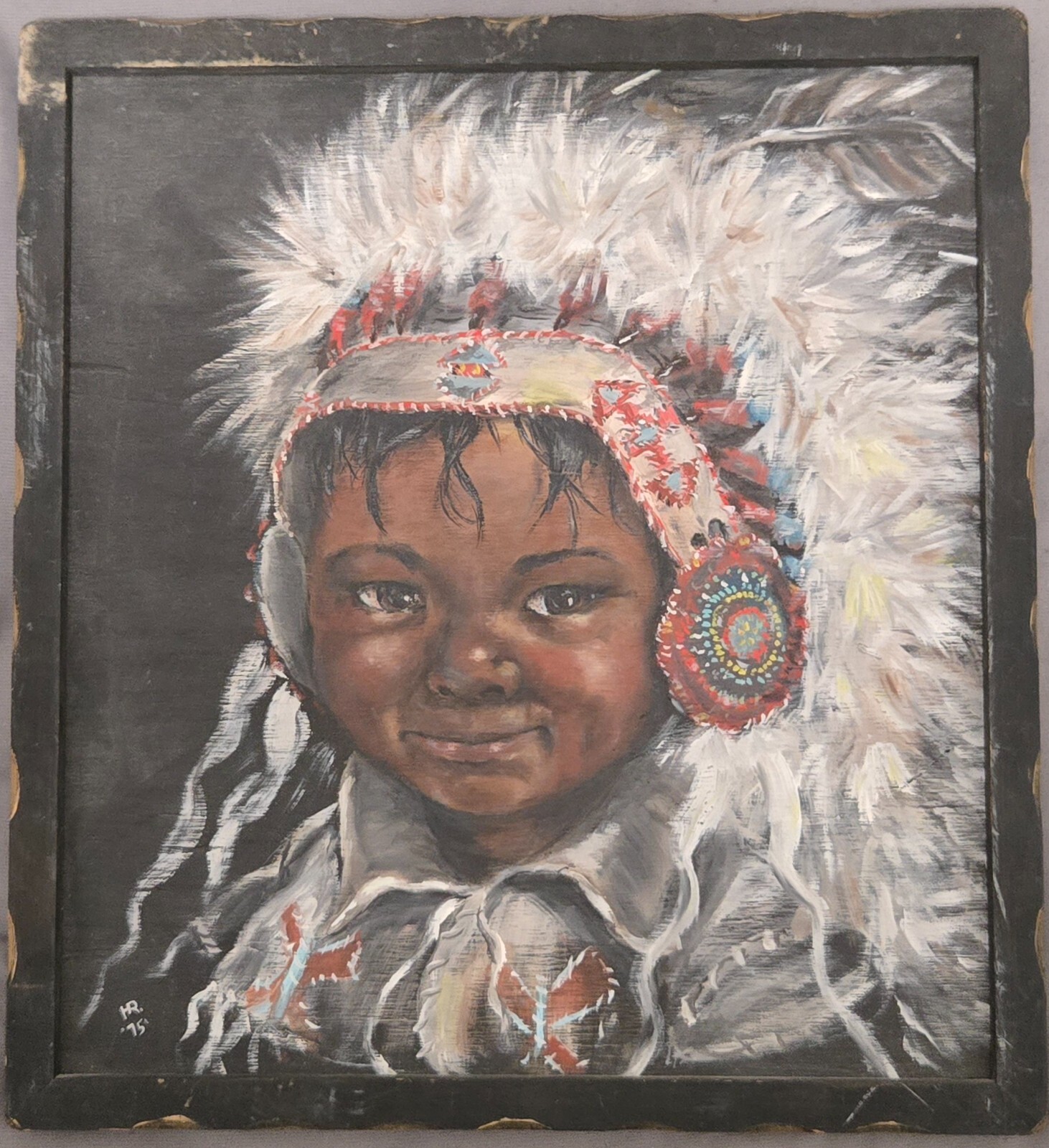 Vintage Framed Wall Art Native American Indian Child By Helen Rae Allen 1975