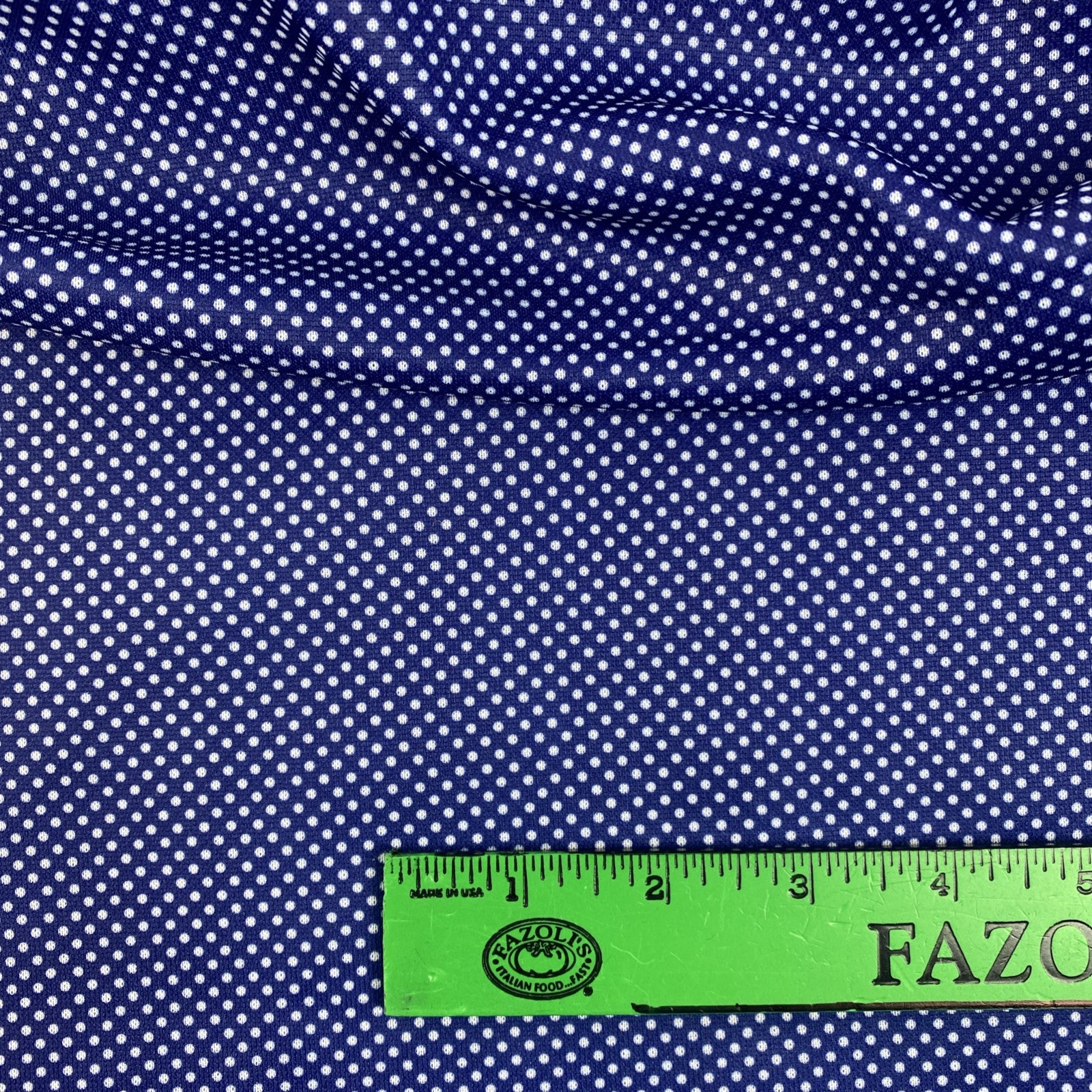 Vintage Fabric Tiny White Polka Dots on Navy Thin Polyester Knit 1 yd 25\