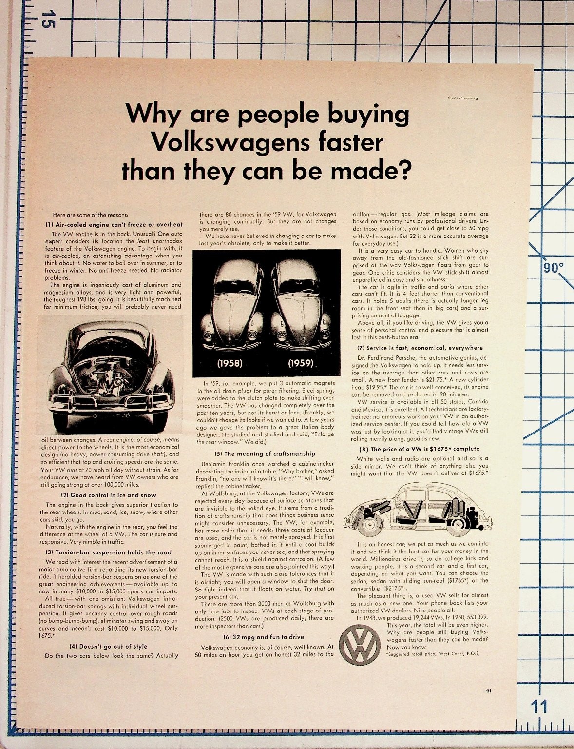 1959 Volkswagen VW Beetle Print Ad Why People Buy Them Fast Vintage Car