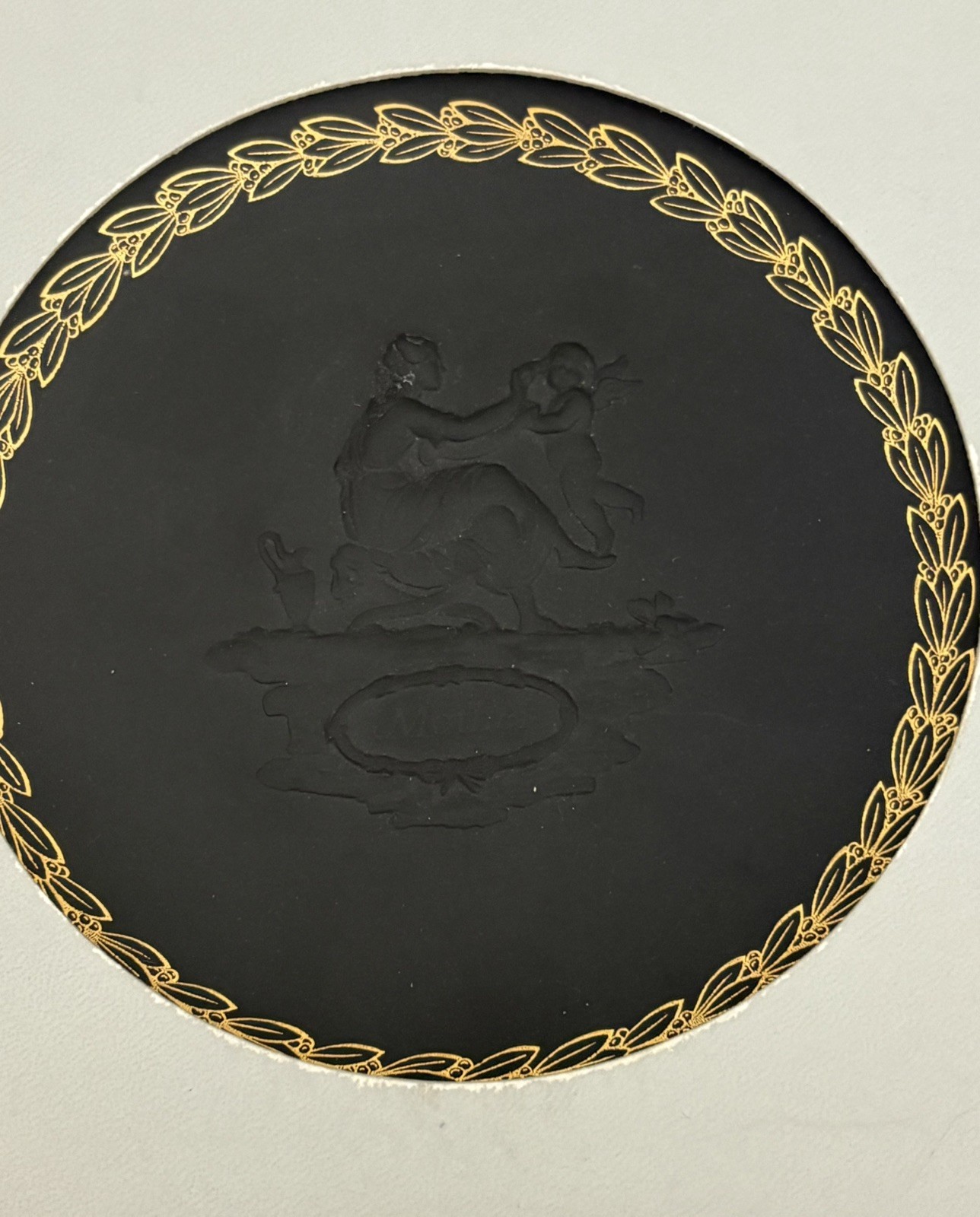 Wedgwood Plate Neoclassical Black Basalt with Gold Jasperware England NIB