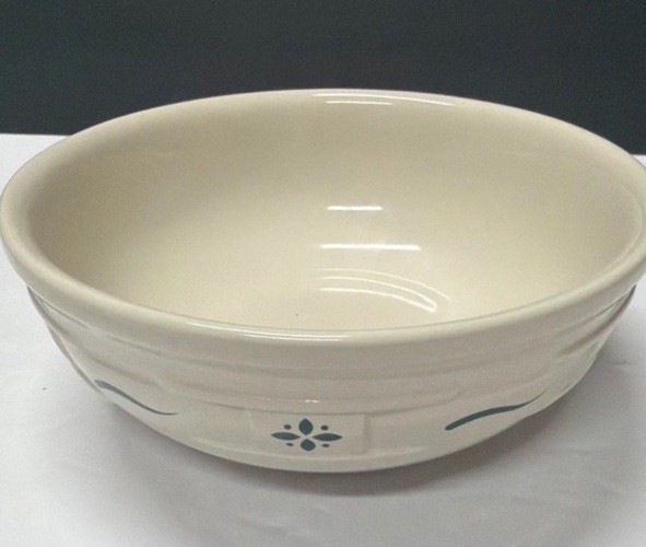 Longaberger Pottery Cereal Bowl 7” Classic Blue Woven Traditions Made In USA￼