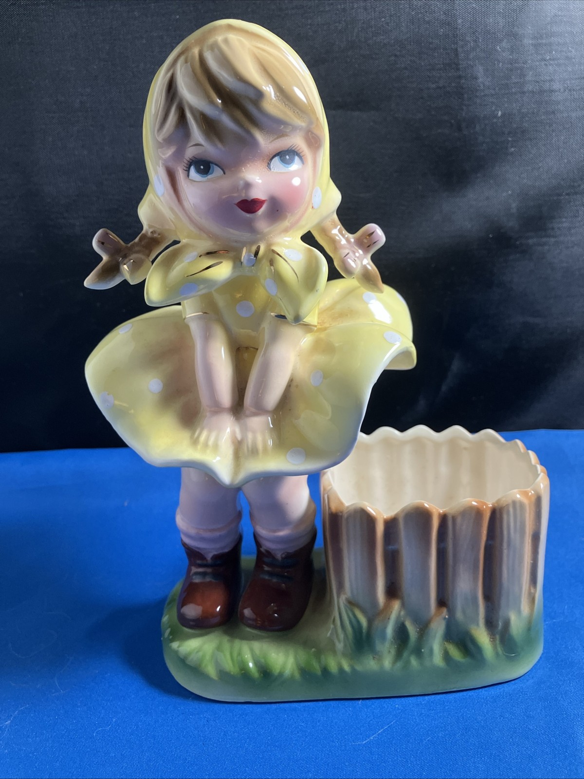 1960's Vintage Inarco E-2449 Girl Planter Yellow Bonnet/Dress