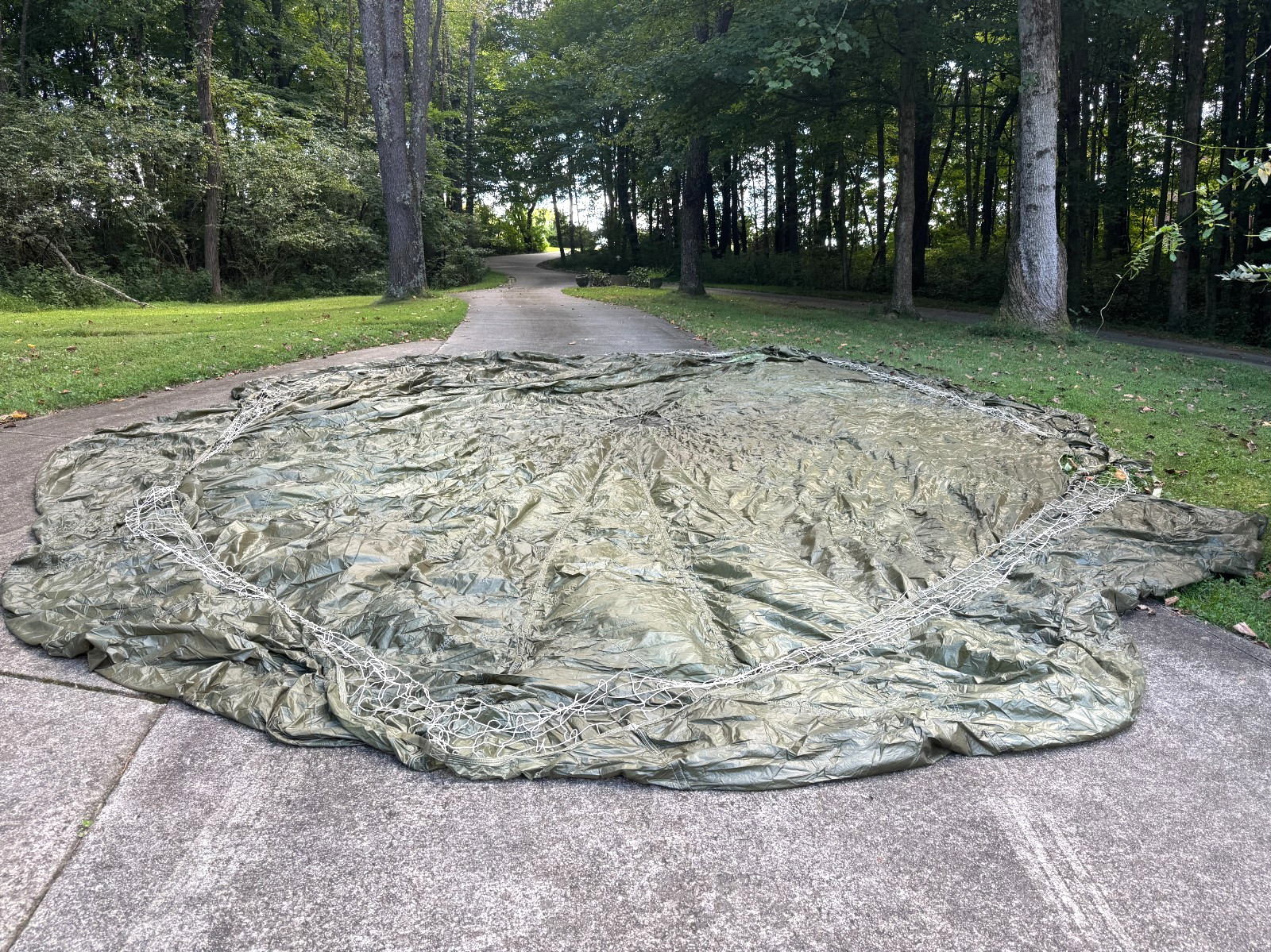 Military Green Round Parachute 35\' Canopy CUT Lines Party Shade Vent Cover/READ