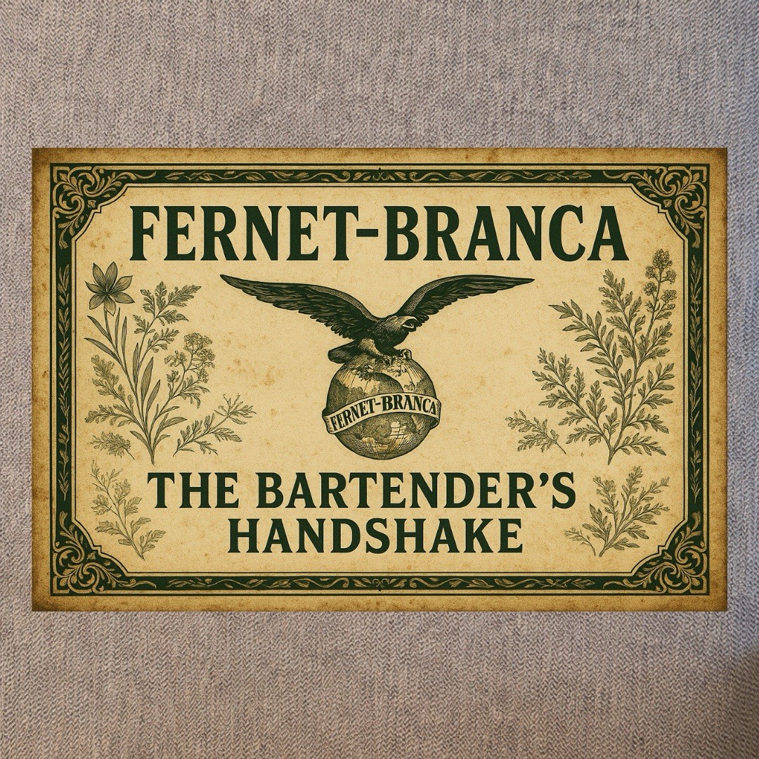 Fernet Branca Sign, the Bartenders Handshake Metal Poster 12” Argentina