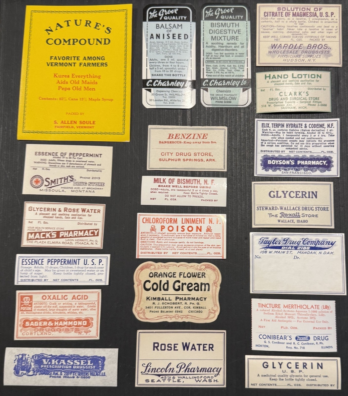 Vintage Lot of 20 + 5 Random Independent Drugstore Labels 1930 – 1960 “NOS” L-2