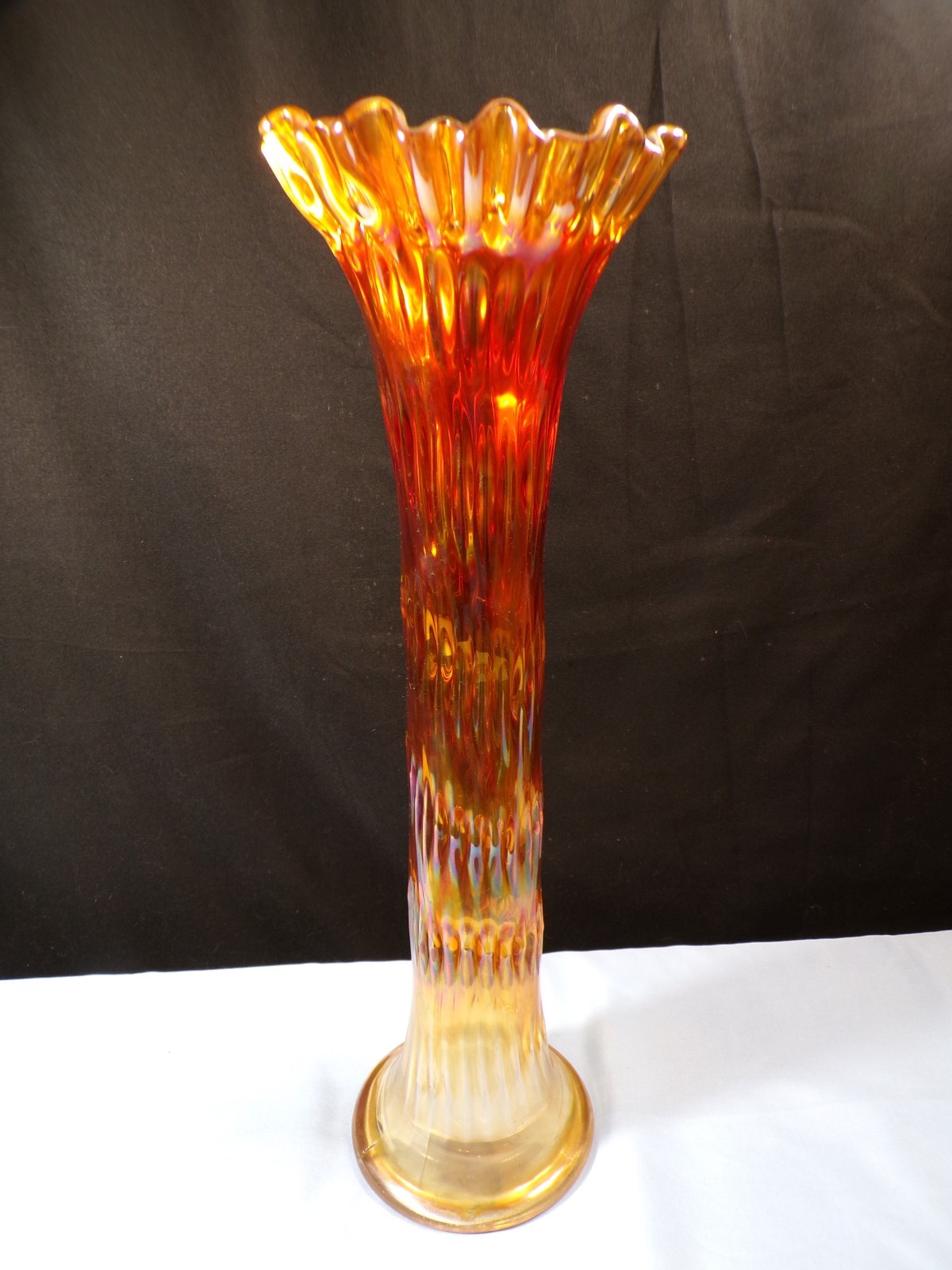 Fenton Marigold Carnival Glass Mid Size Rustic Swung Vase 15 1/2