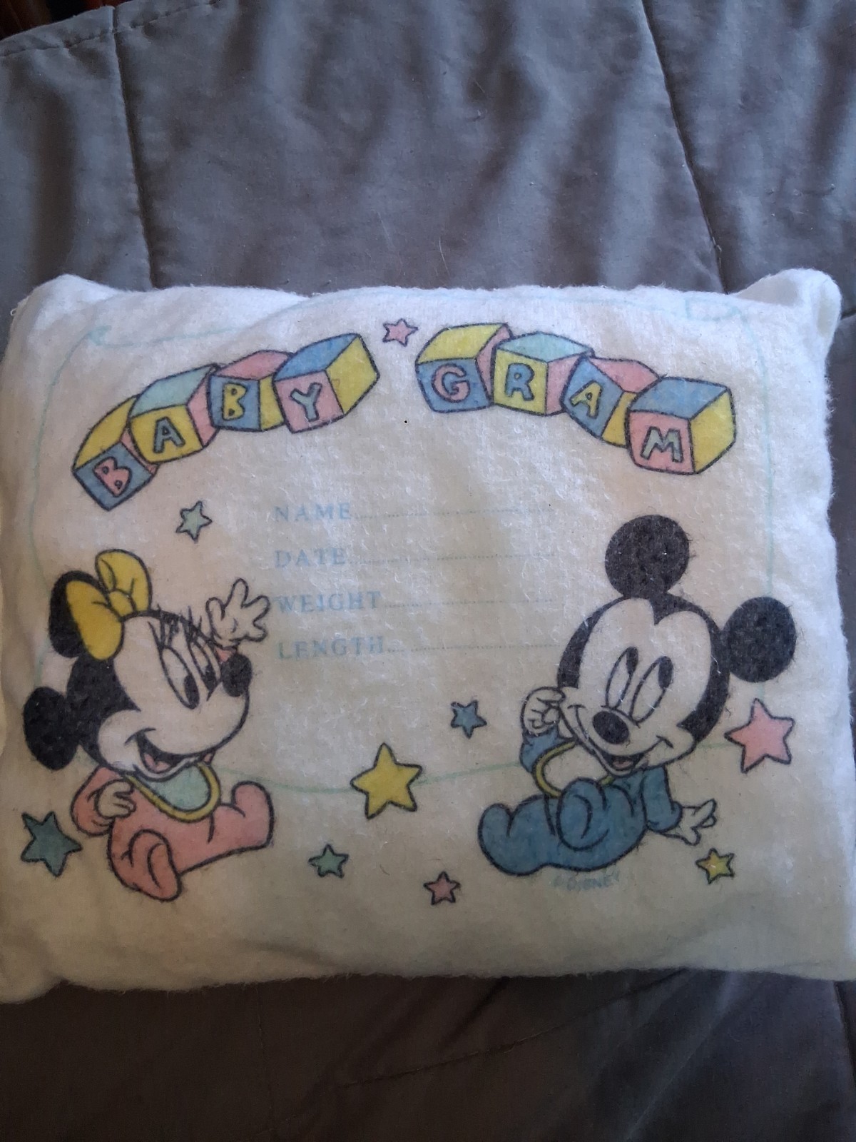 NOS Vintage Dundee Disney Babies Baby Gram Pillow 1980s Mickey & Minnie Mouse B2