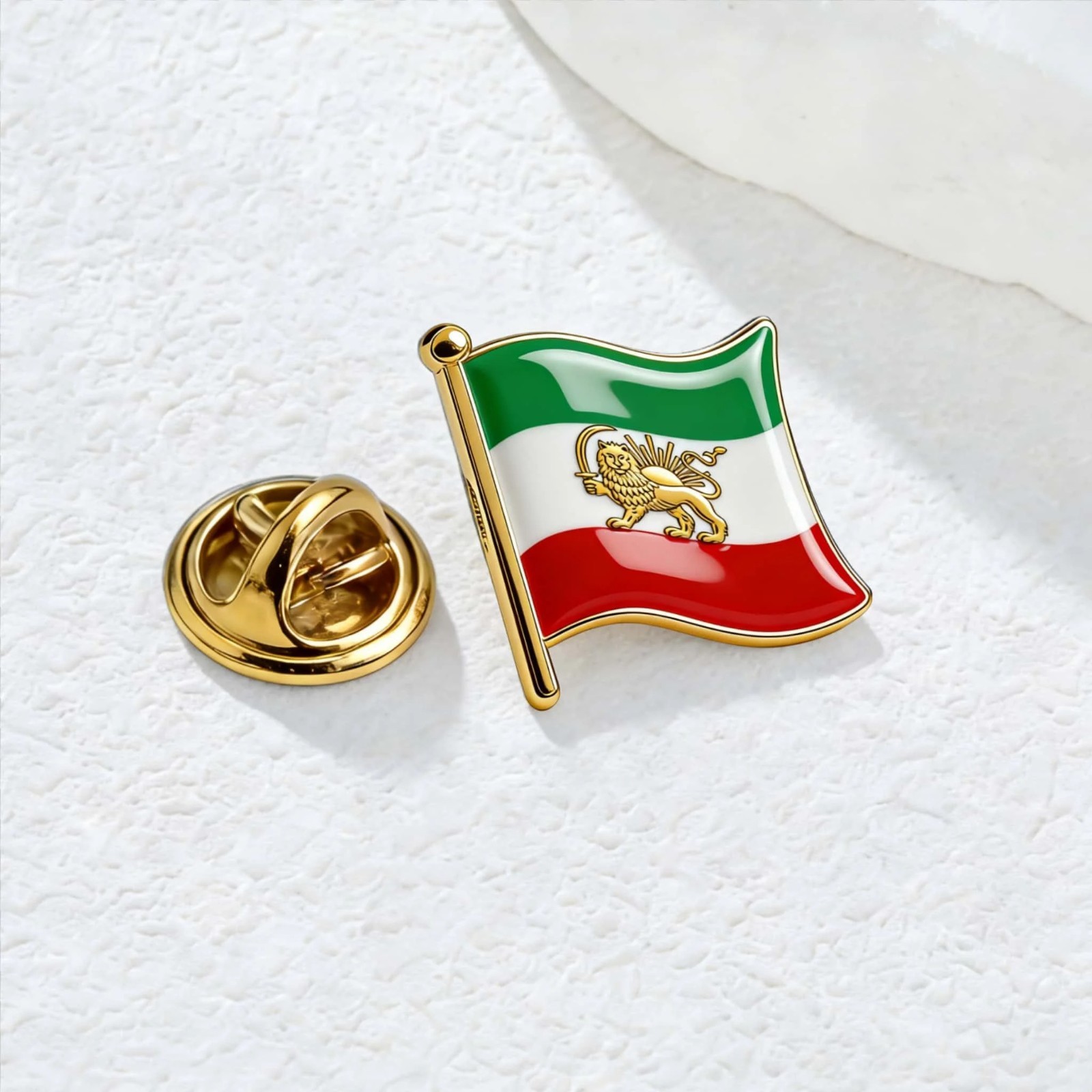 Historical Iranian Lion & Sun Flag Lapel Pin Persian Empire Map Brooch