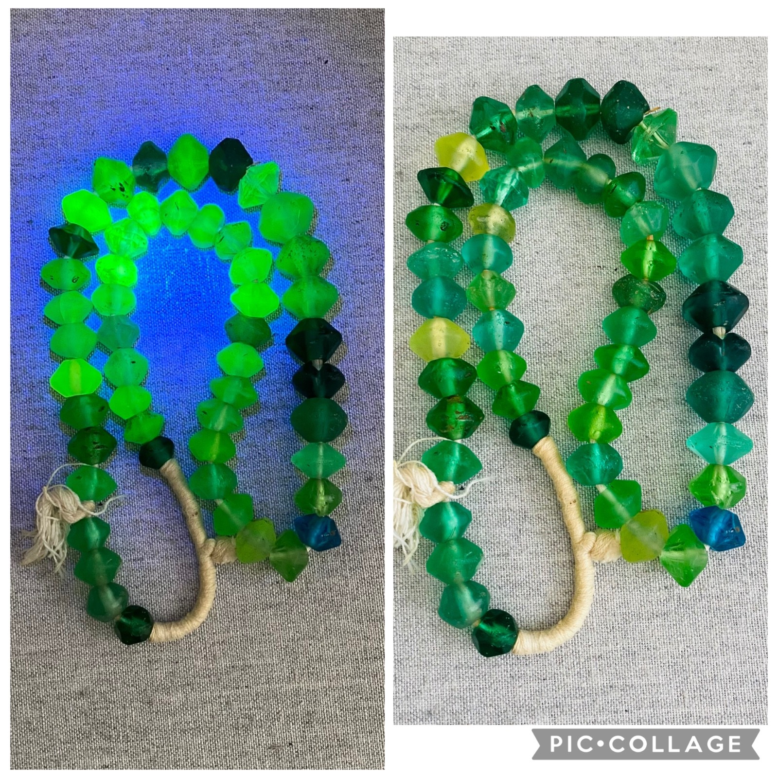 Vintage Big Chunky Green Uranium Glass  + Trade Beads For Necklace Bead Strand