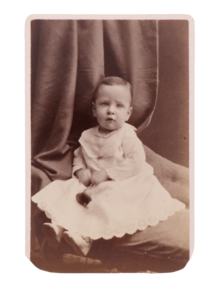 Victorian Era Carte de Visite of a Child in Christening Gown holding a Bell #310