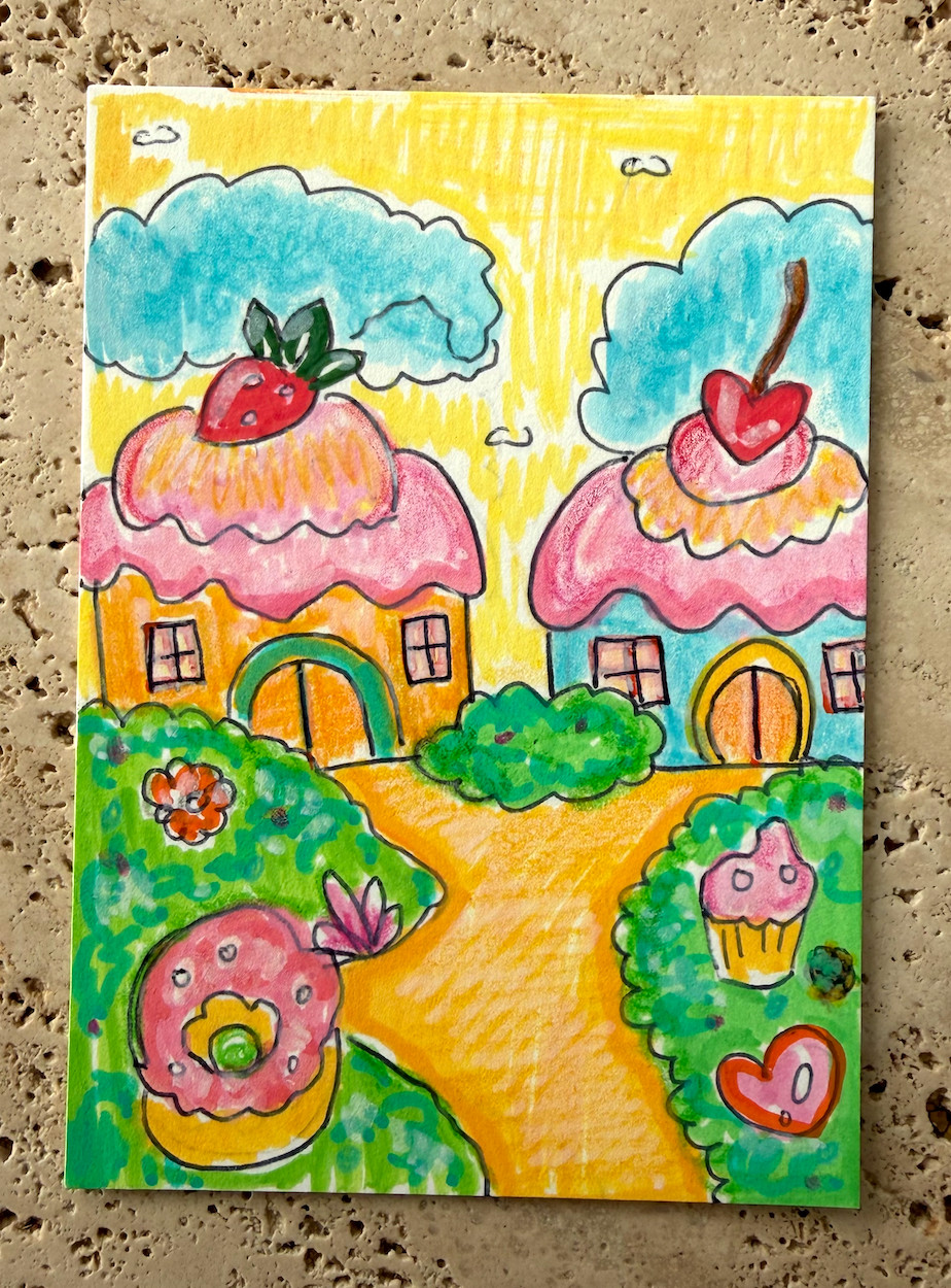 EUN Original Whimsical Sweet Village ACEO Painting 2.5x3.5 in OOAK Mini Art EUN Original Whimsical Sweet Village ACEO Painting 2.5x3.5 in OOAK Mini Art