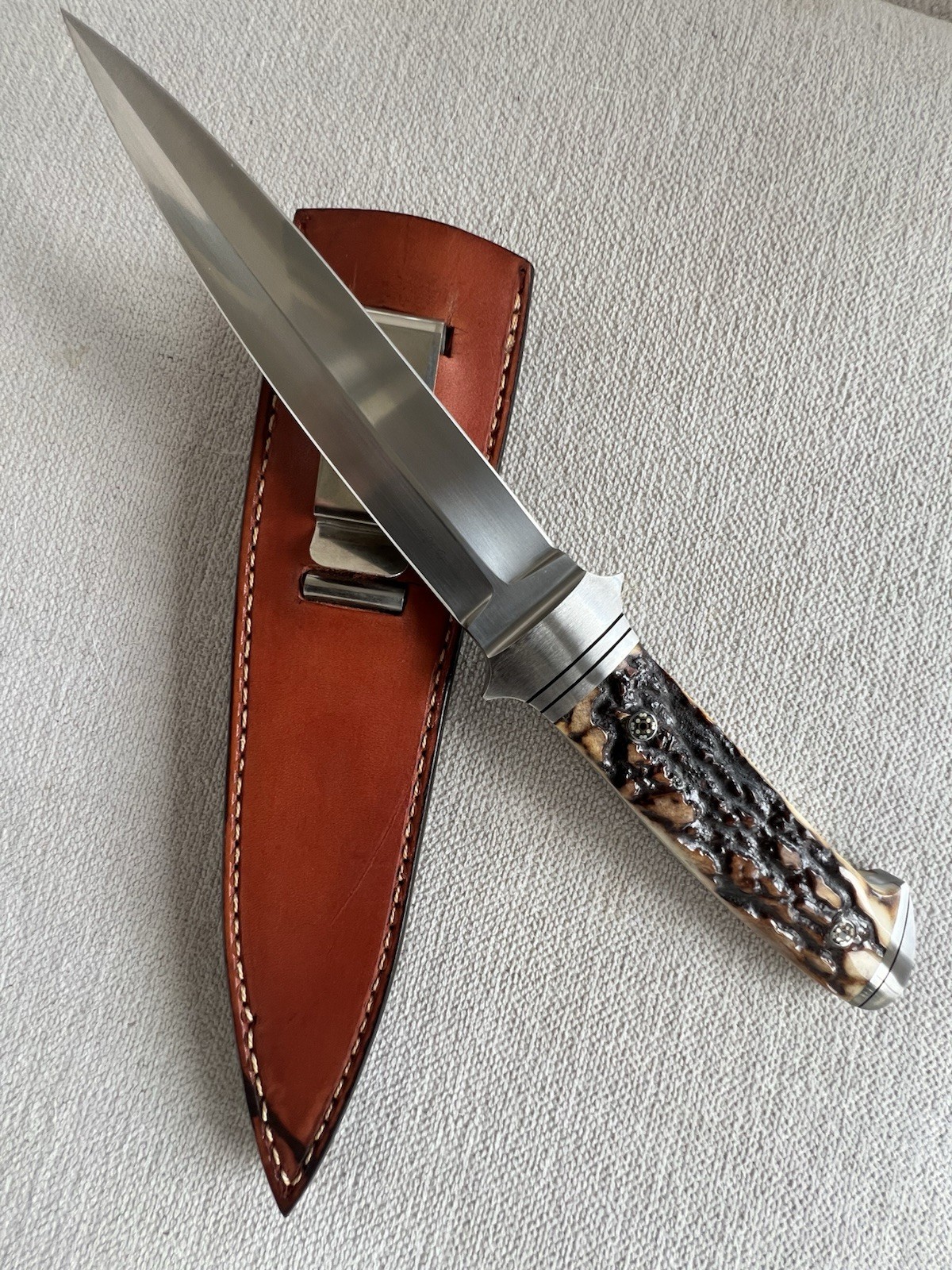 W.D. Pease “E1BC11 “ Custom  FULL -INTEGRAL  Knife , FB , Stag Handle & Sheath