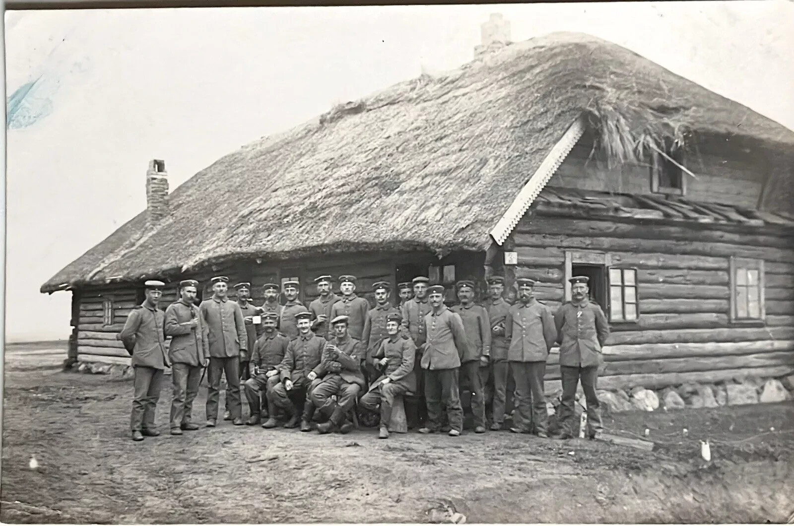 AK Gruppenfoto-Haus No.3-Wosgiljane-Belarus-Weißrussland-Ostfront-1916-beschrie.