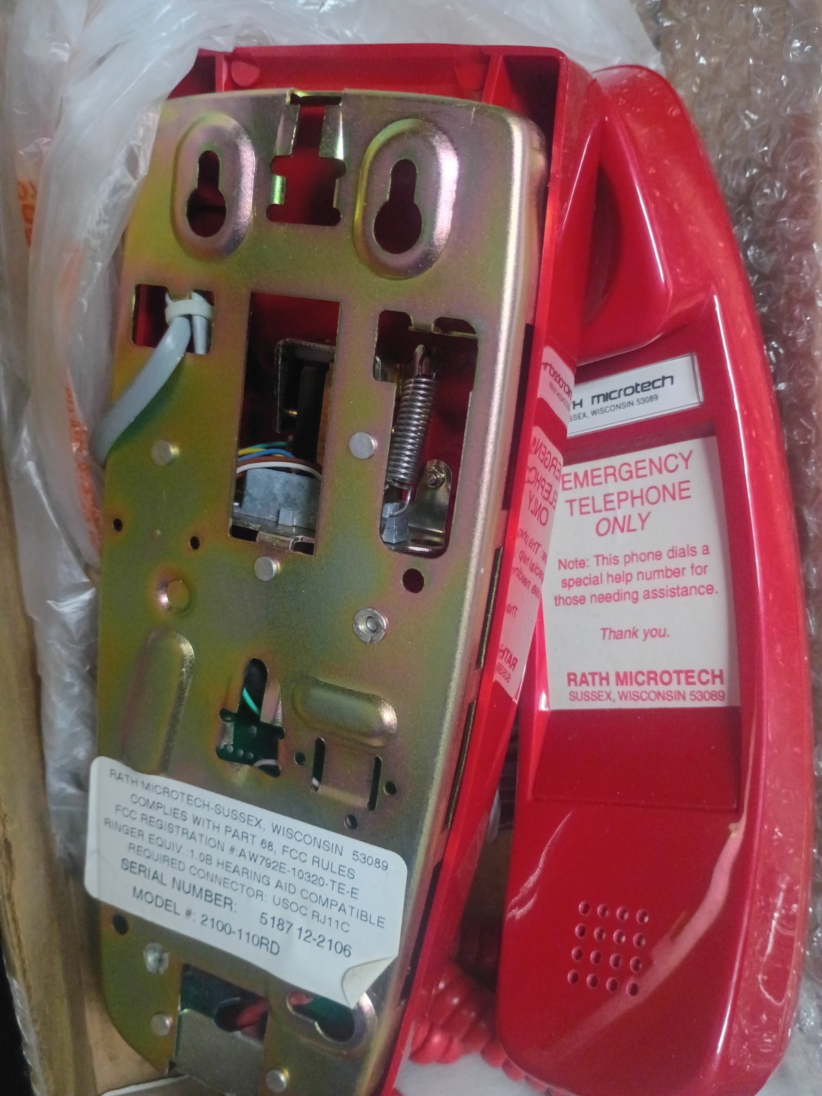 Vintage Rath Microtech Red Emergency Phone 2100-110RD Direct Dial Elevator Wall