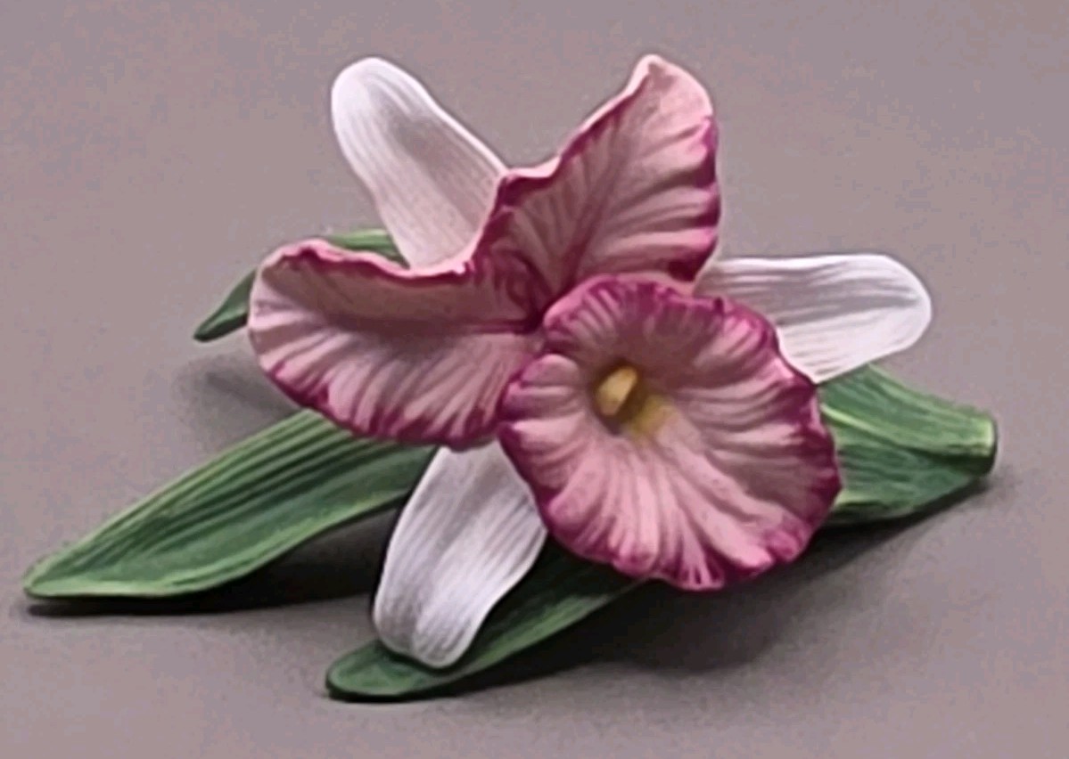 Vintage Iris Cattleya Orchid Lily Porcelain Pink White 1970s