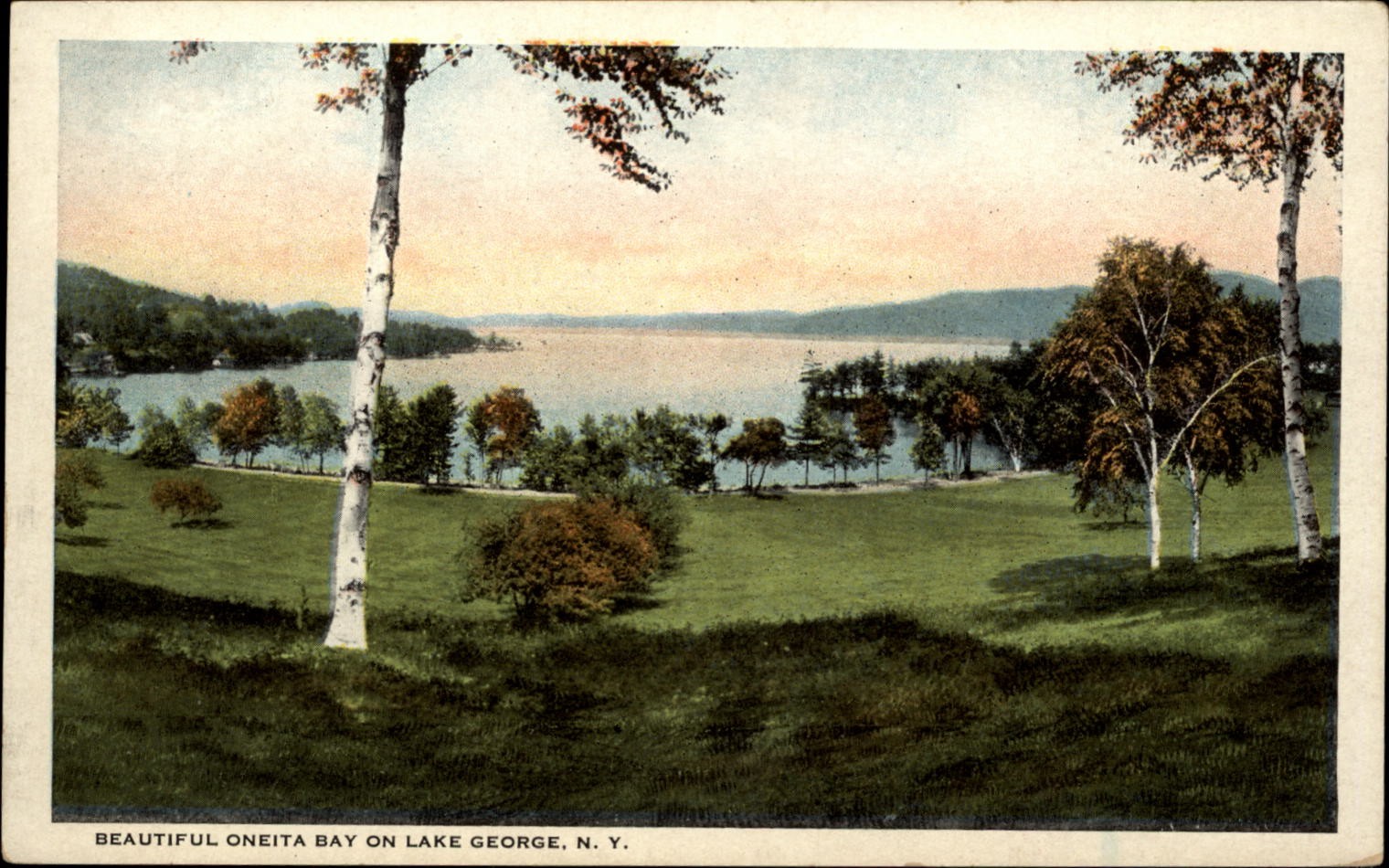 Oneita Bay Lake George New York vintage postcard h639