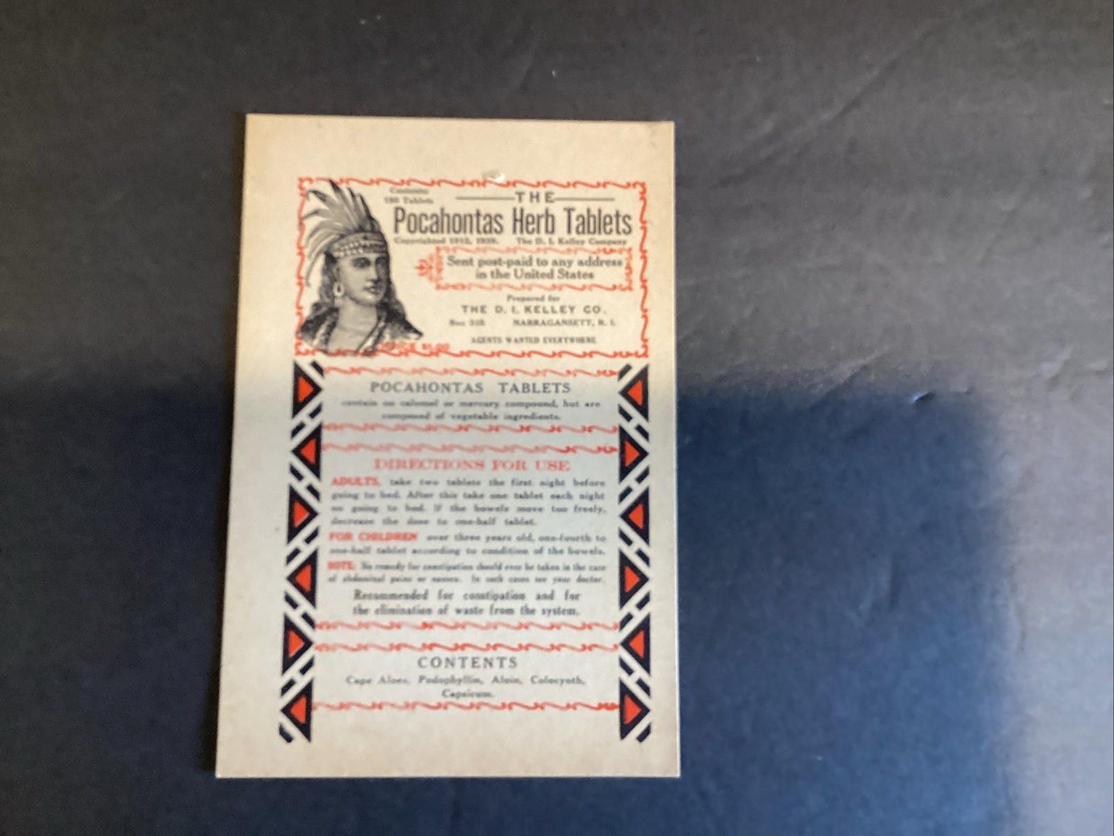 Antique 1930s Pocahontas Herb Tablets Ad Package Card Antique 1930s Pocahontas Herb Tablets Ad Package Card