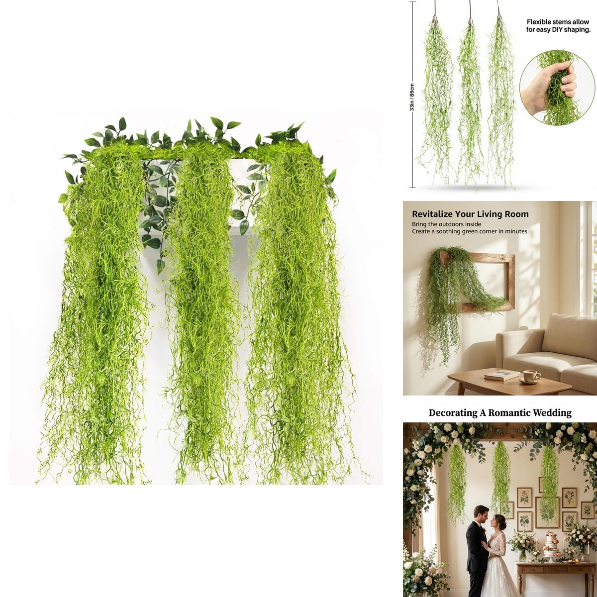 MAQIHAN Fake Spanish Moss - 3 PCS Hanging Spanish Moss For Plants Indoor MAQIHAN Fake Spanish Moss - 3 PCS Hanging Spanish Moss For Plants Indoor