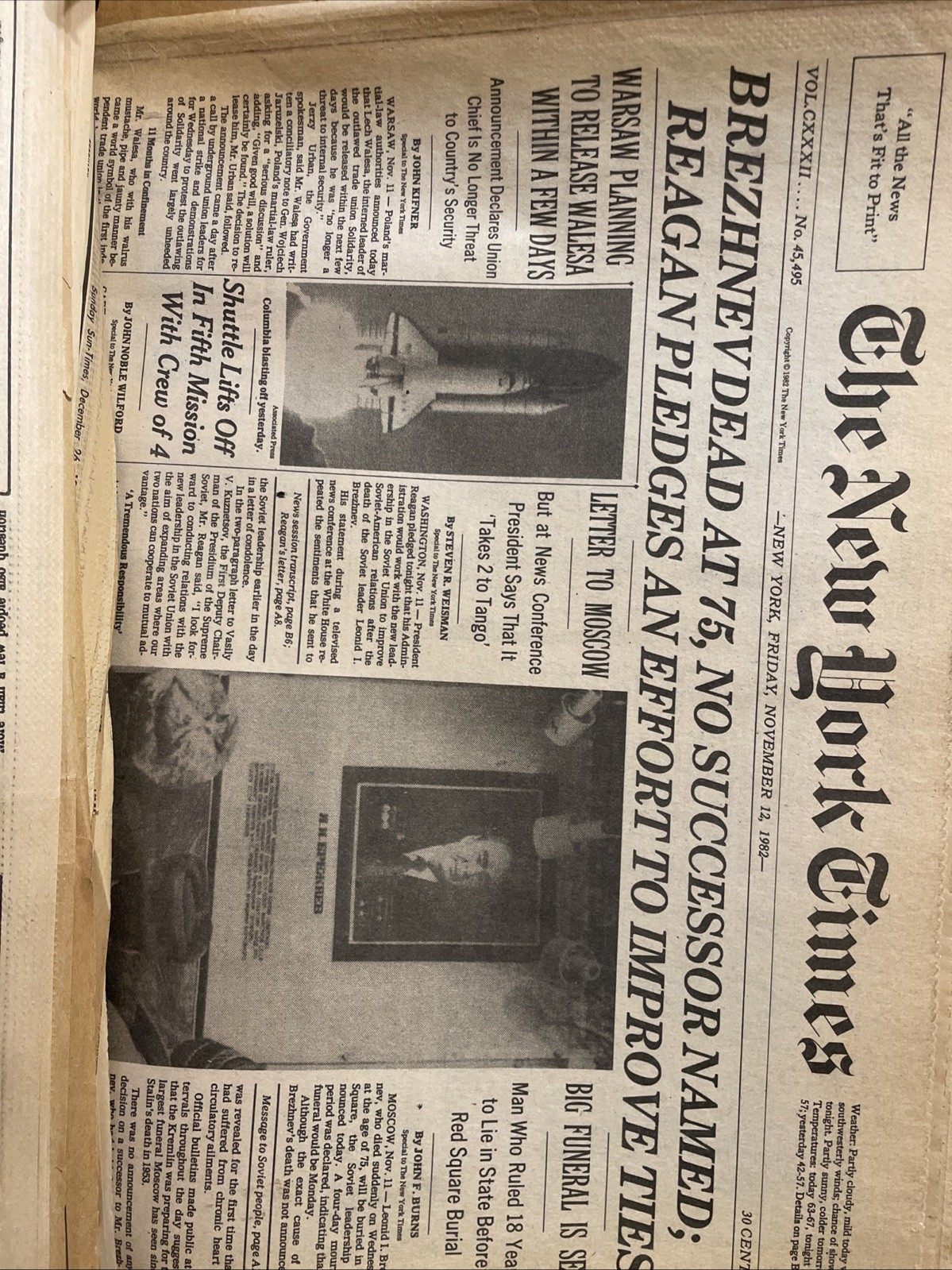 Vintage 1982 NY Times Brezhnev Dead Ay 75 