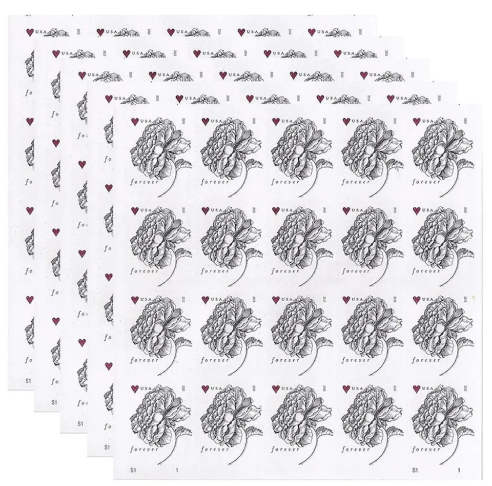 Vintage Wedding Rose MNH Sheets 100 Forever-Rate Greeting Philately Lot