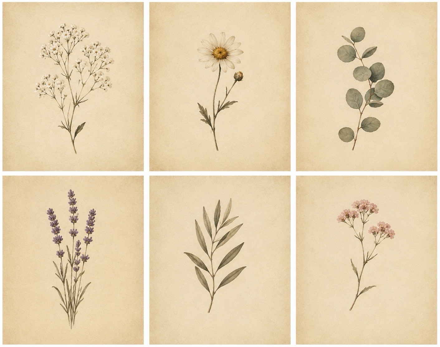 Vintage Wildflower Botanical Wall Art 8x10 Cottagecore Farmhouse Floral Print V1