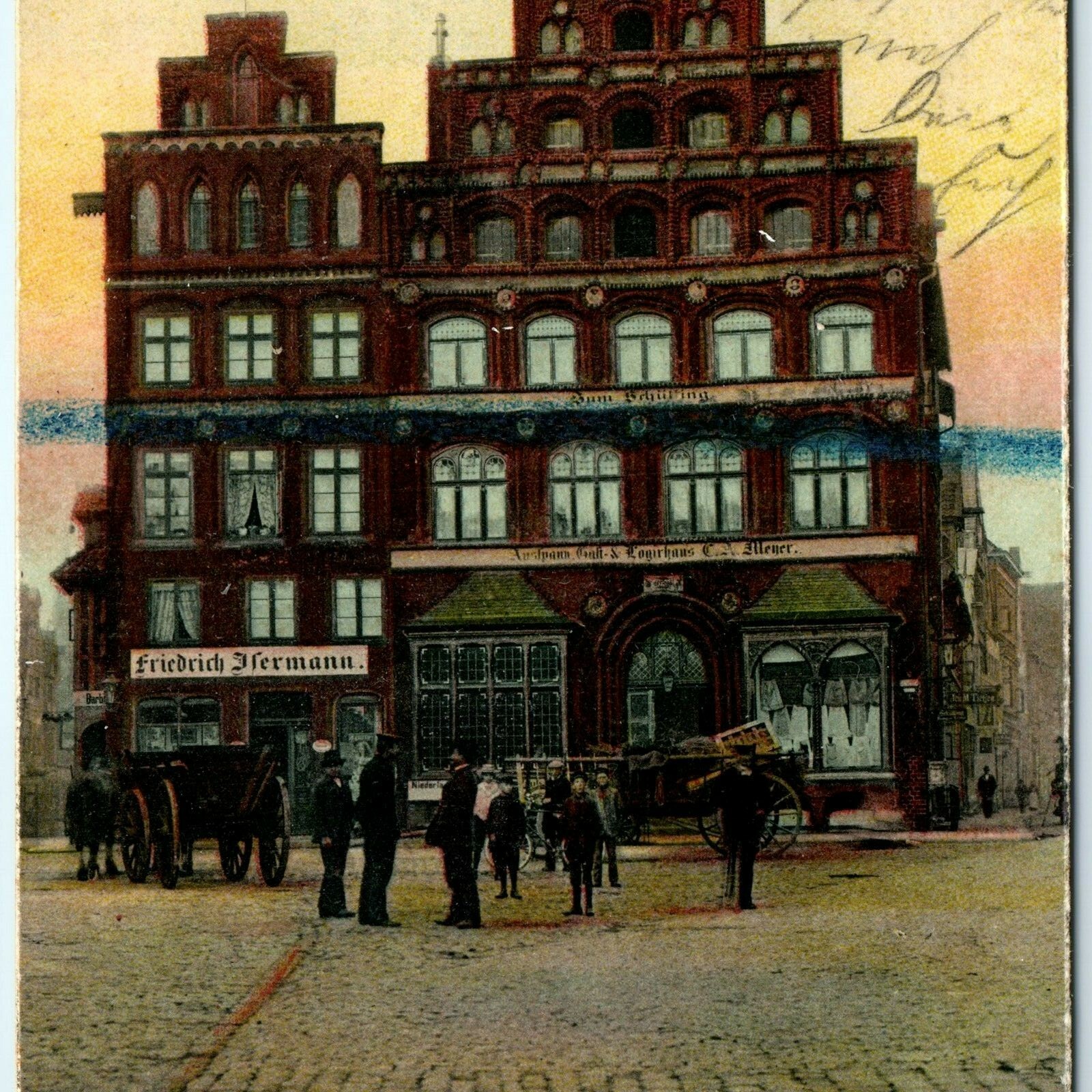 c1900s Luneburg Germany Postcard Am Sande Alte Hauser Old Brick Houses Wagon