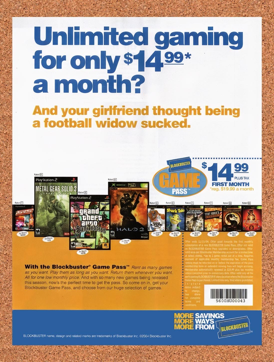 2004 Blockbuster Game Pass Unlimited Gaming Original Advertisement / Promo v1 2004 Blockbuster Game Pass Unlimited Gaming Original Advertisement / Promo v1