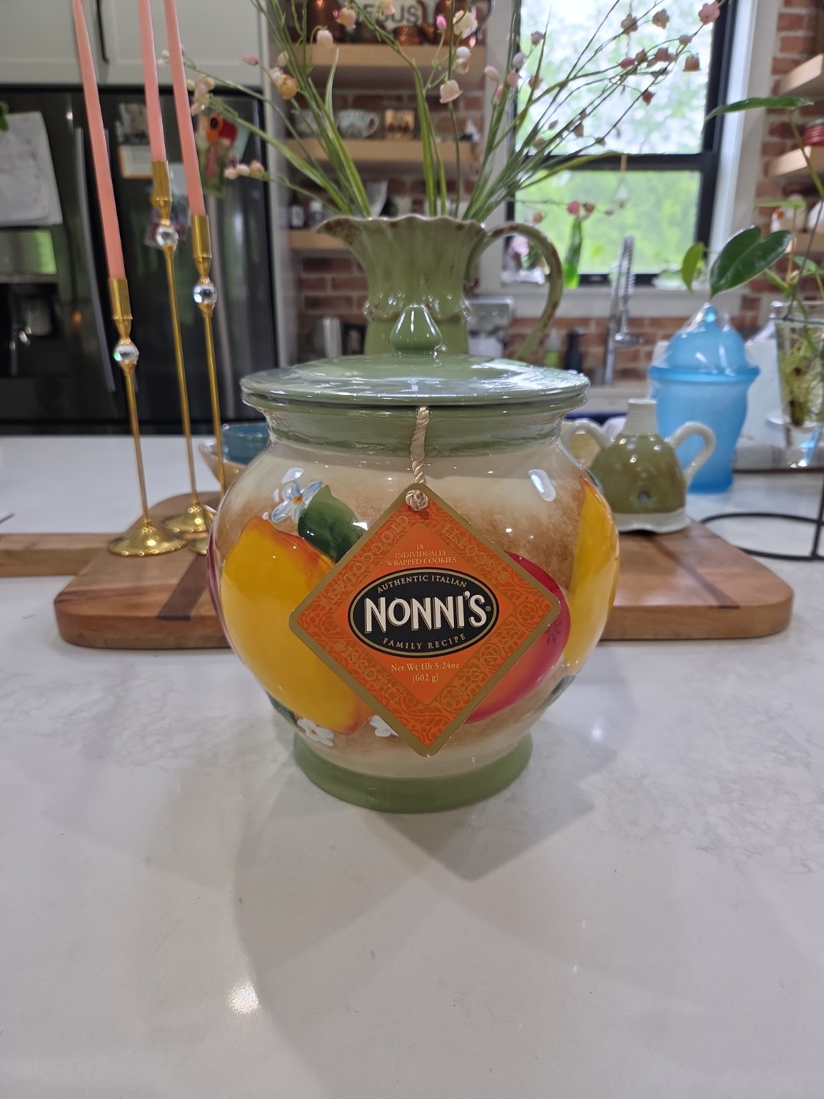 Vintage Nonni\'s Hand-Painted Biscotti Jar Fruit Motiff Tuscan Italian Home Decor Vintage Nonni\'s Hand-Painted Biscotti Jar Fruit Motiff Tuscan Italian Home Decor