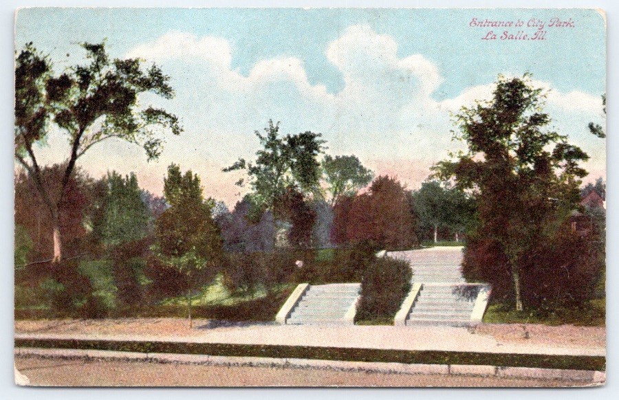 La Salle Illinois Entrance to City Park LaSalle County 1914 Postcard