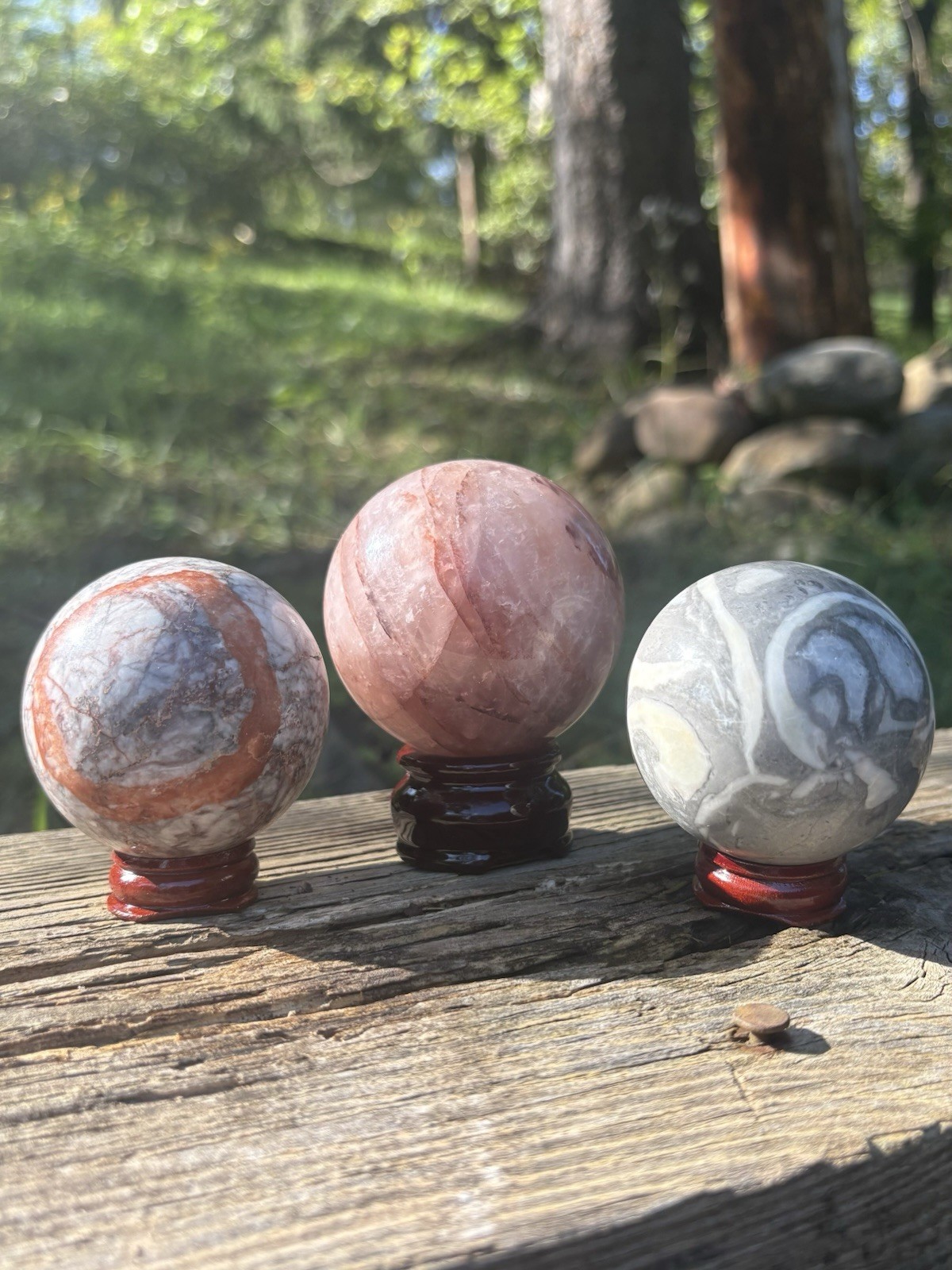 Bulk Natural Crystal Spheres Lot- Red Hematoid Quartz, Fossil Shell & Jasper