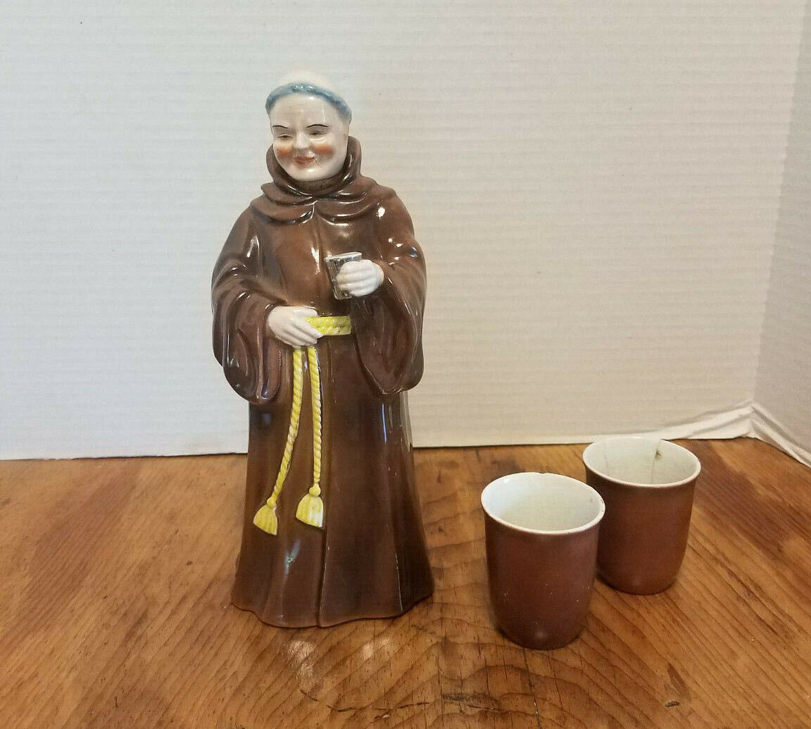 Vintage MONK Figural Bottle Liquor Wine Decanter w Cork stopper  8 1/2\