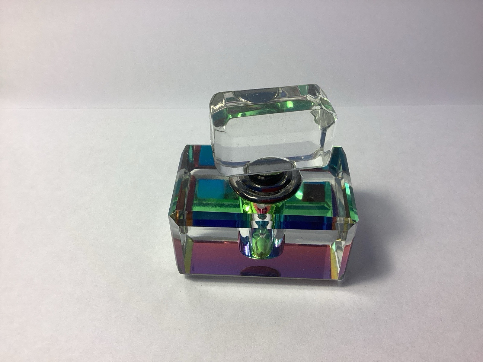 Vintage Clearcut Perfume Bottle Iridescent Rainbow Prism Effect Vanity Decor