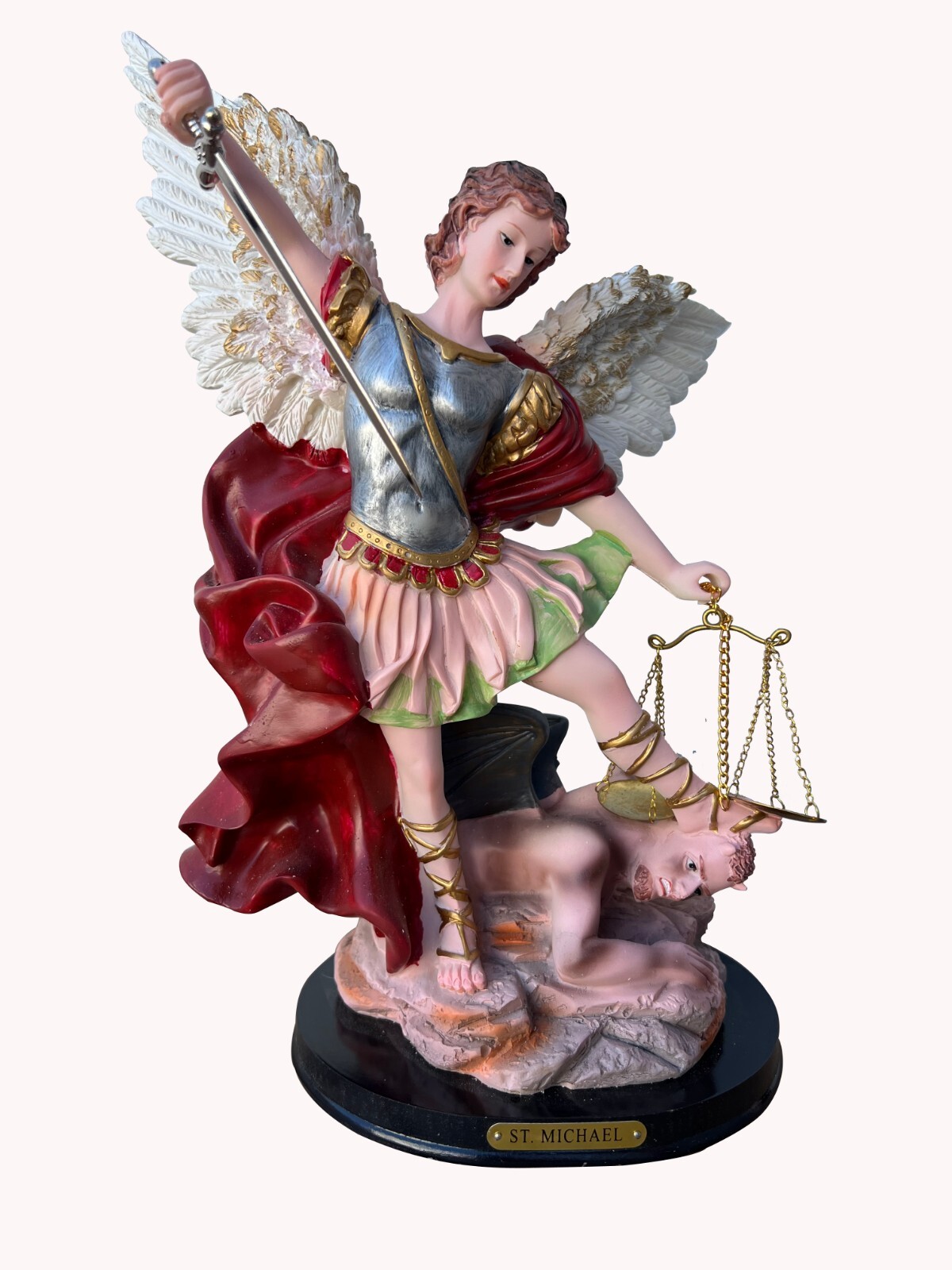 San Miguel Arcangel Statue, St Michael Statue in Multicolor Resin 12