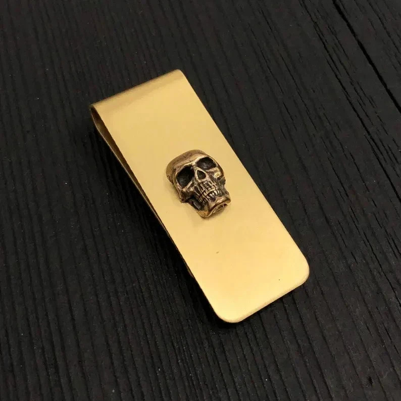 Unique 10K Yellow Gold Over Skull Money Clip Free Custom Engraving Available 1PC
