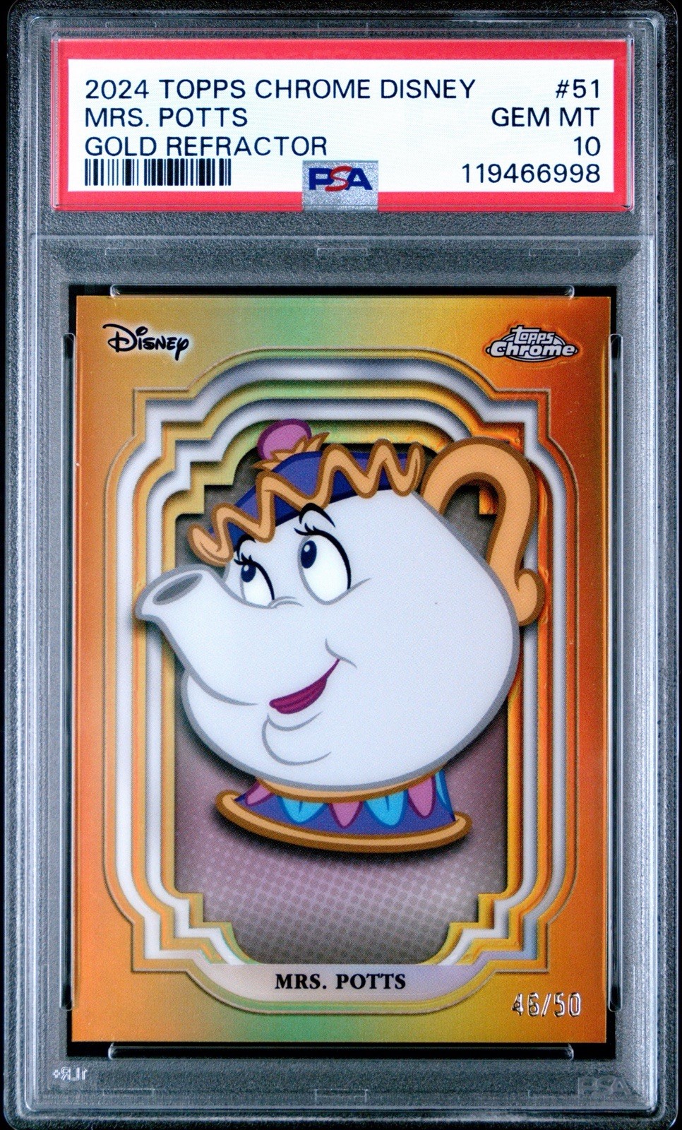 2024 Topps Chrome Mrs. Potts TRUE Gold Refractor #/50 PSA 10 POP 8