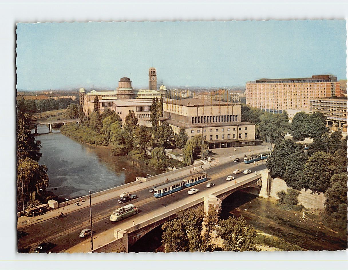 Postcard Deutsches Museum and the Ludwigsbrücke Munich Germany