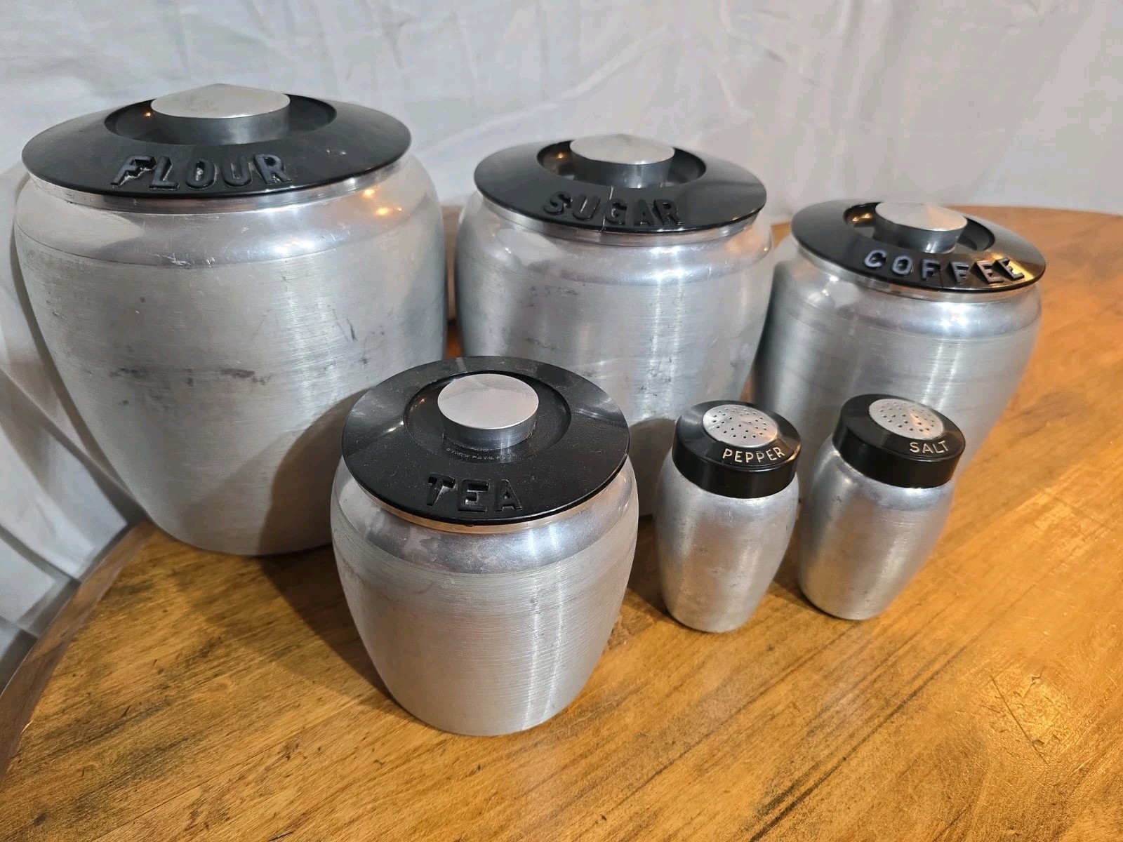 Vintage MCM Kromex Aluminum 6 Piece Canister Set Mid Century Modern