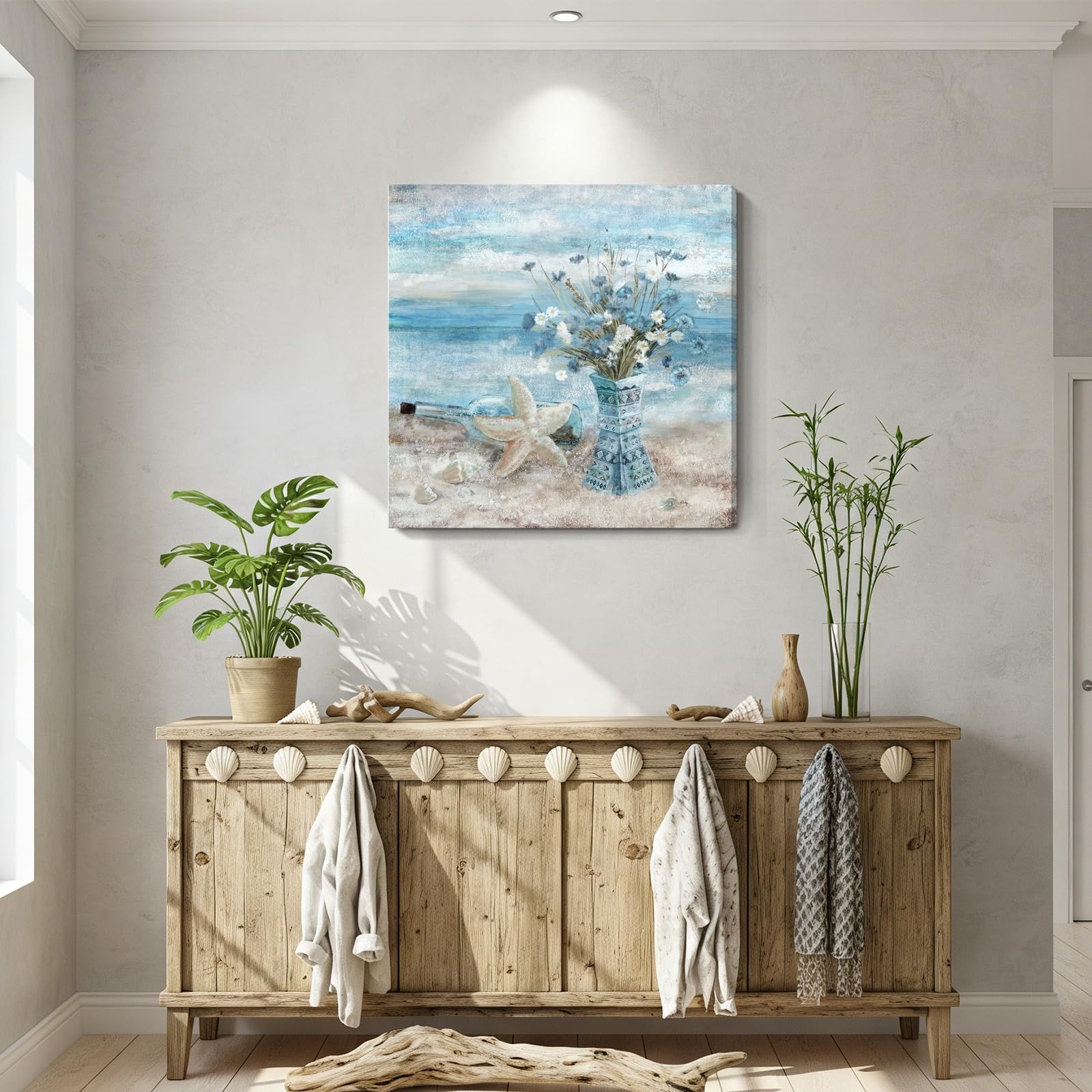 Nicetop Large Canvas Wall Art For Living Room Blue Beach Wall Decor Ocean Theme