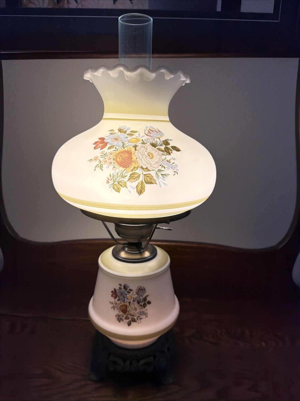 Vintage Accurate Casting Gone With The Wind 3 Way Hurricane Lamp Stunning Floral