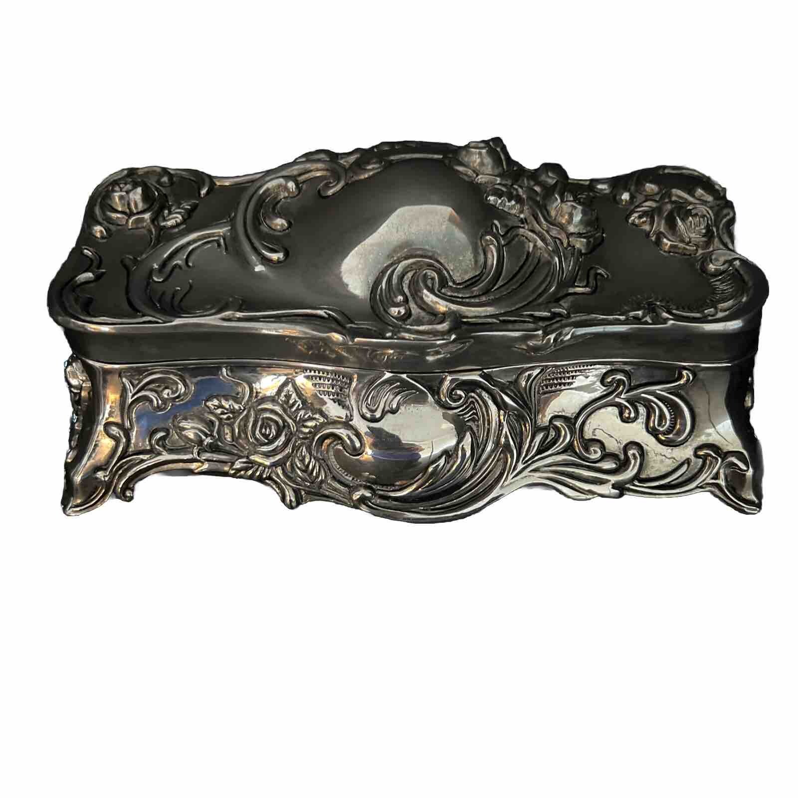 Godinger Silverplate Floral Victorian Trinket Jewelry Box Ruby Red Cloth Lining Godinger Silverplate Floral Victorian Trinket Jewelry Box Ruby Red Cloth Lining