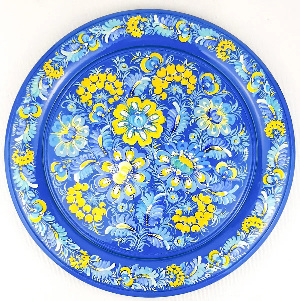 Plate YELLOW-BLUE FLOWERS handmade 30 cm Ukrainian souvenir💛💙