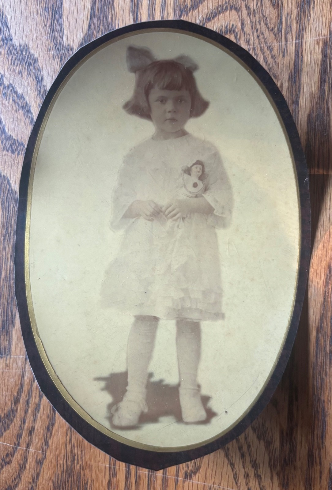 Antique Oval Portrait Photo Little Girl Clara Gill 1915-1922 Memorial Photo