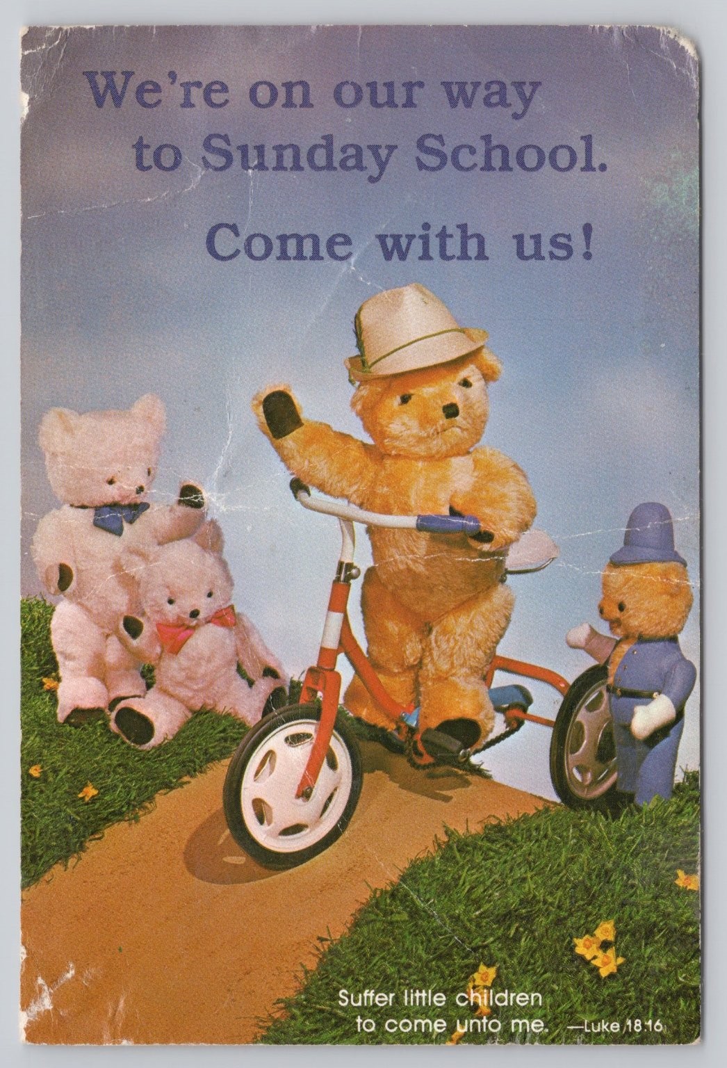 Vintage 1982 Zanesville OH Sunday School Teddy Bear Postcard Pastor Gregg