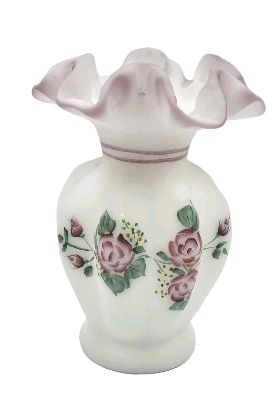 Fenton Hand Painted Floral Art Glass Vase Pink Signed C Griffiths