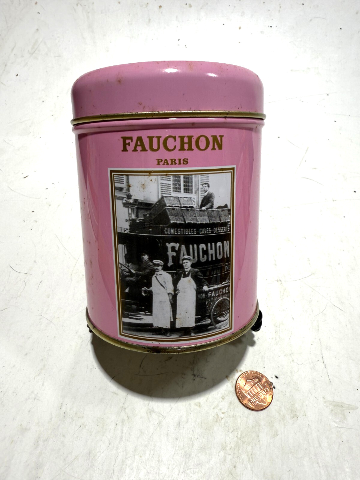 Fauchon Paris Metal Cookie Tin Box Vintage Pink Fauchon Paris Metal Cookie Tin Box Vintage Pink