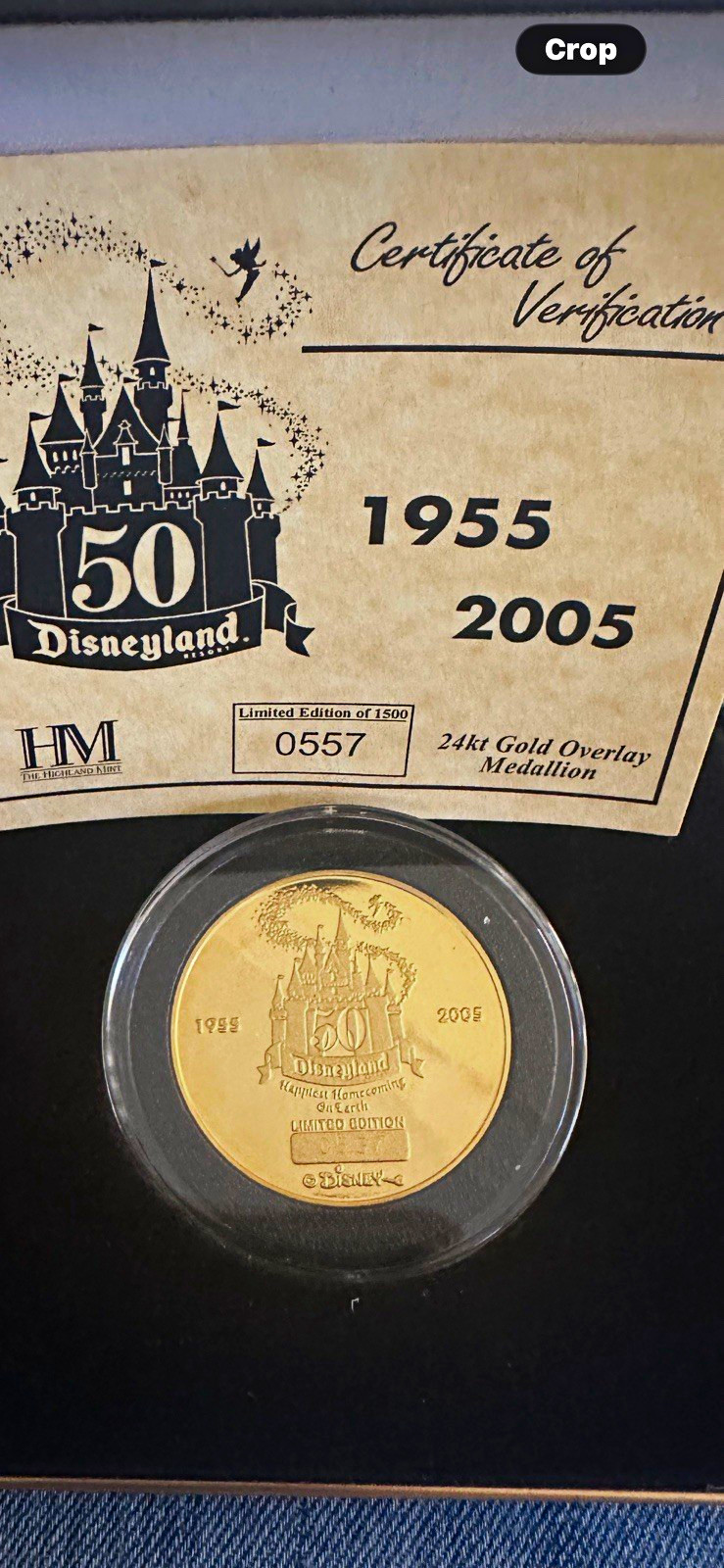 The Highland Mint Disneyland 50th 24kt Gold Overlay Medallion 2005 COA The Highland Mint Disneyland 50th 24kt Gold Overlay Medallion 2005 COA