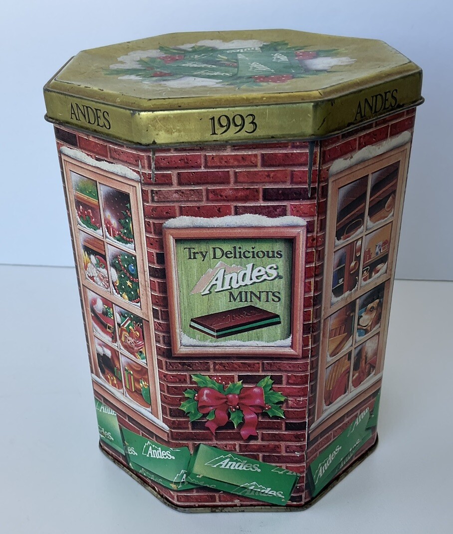 Andes Mints Candy Tin Octagon Collector\'s Item Gift Vintage 1993 Christmas