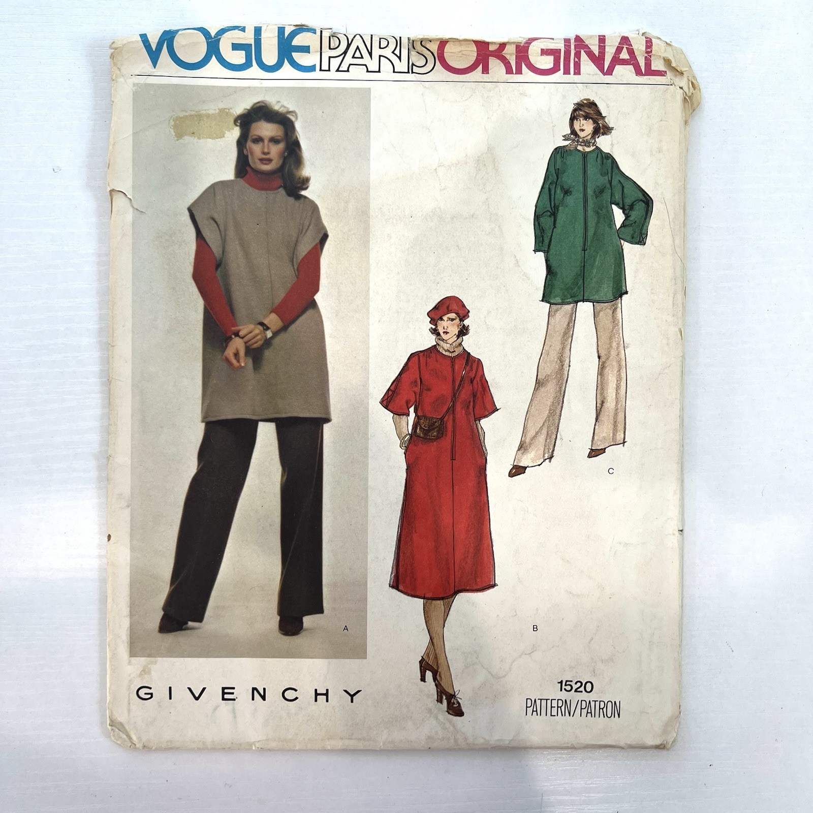 Vtg 70s Givenchy Vogue Paris Original 1520 Tunic Dress Pants Pattern 10 Uncut