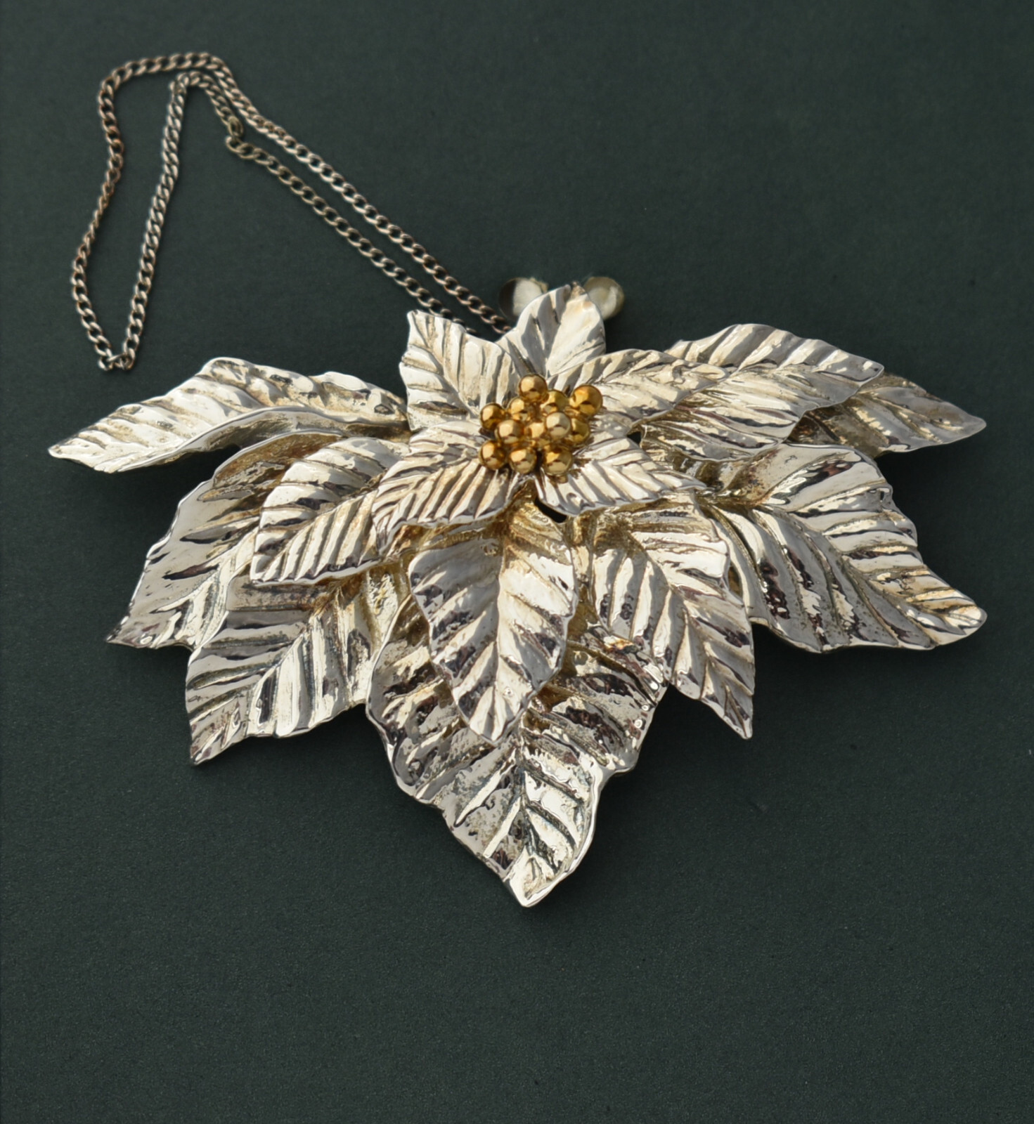 Rare SUSAN GORMAN Sterling Christmas POINSETTIA ORNAMENT Gold Accent NOS wBox