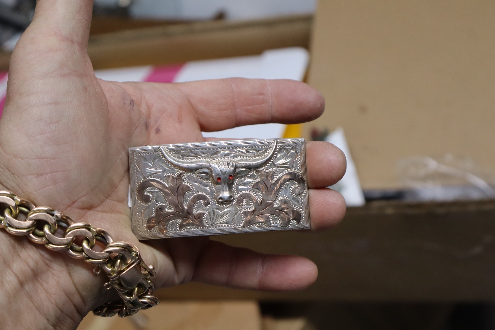 Vintage Plata De Jalisco  Sterling Silver GOLD  Inlay Belt Buckle